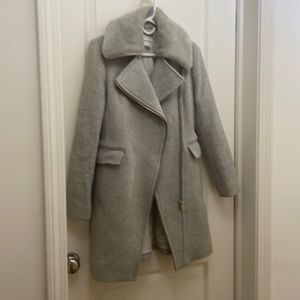Club Monaco Gray Wool Coat With Faux Fur Trim Size Small